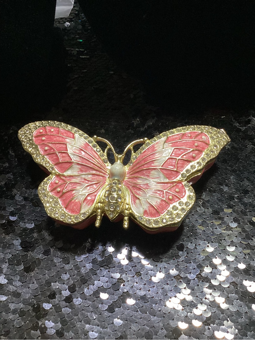 Source Unknown Gold-Tone Pink and White Enamel Butterfly Pin